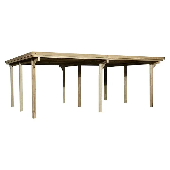 Weka Carport Optima Duo - Außenmaß inkl. Dachüberstand (B x T): 6,03 x 5,12 m, Doppelcarport, Kesseldruckimprägniert - Hölzerner Carport mit Flachdach und stabilen Pfosten bietet einen schützenden Unterstand für Fahrzeuge oder als überdachte Terrasse.