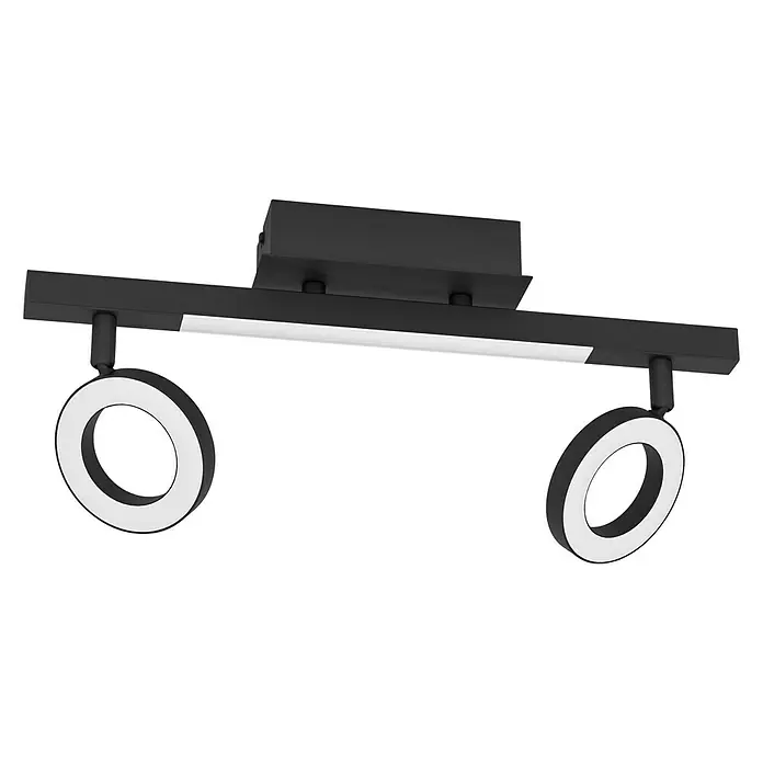 Eglo Cardillio 2 LED-Deckenstrahler - 9,7 W, L x B x H: 38,5 x 8,5 x 17,5 cm, Schwarz, Warmweiß, 3 Stk. - Moderne, schwarze Deckenleuchte mit zwei runden LED-Strahlern für eine stilvolle Beleuchtung.