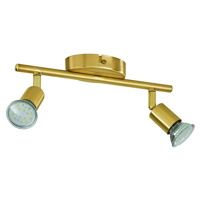 Eglo Buzz-LED Deckenstrahler BUZZ-LED - 5,6 W, Gold, GU10, 2 Stk. - Nahaufnahme einer goldenen Strahlerlampe mit zwei Lampen auf schwarzem Hintergrund. Elegante Beleuchtung für jeden Raum.