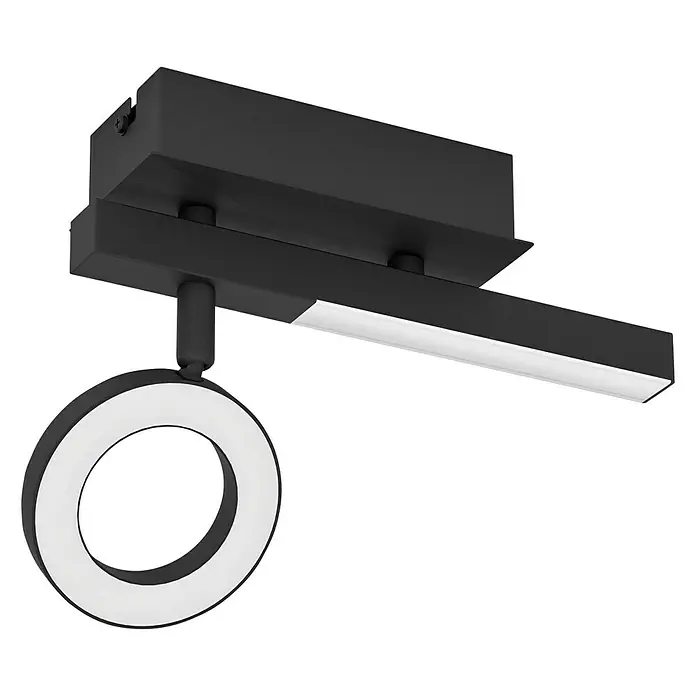 Eglo Cardillio 2 LED-Deckenstrahler - 5,4 W, L x B x H: 22,5 x 6,5 x 16,5 cm, Schwarz, Warmweiß, 2 Stk. - Moderne schwarze LED-Deckenleuchte mit ringförmigem Designelement und linearer Lichtleiste für eine stilvolle Beleuchtung.