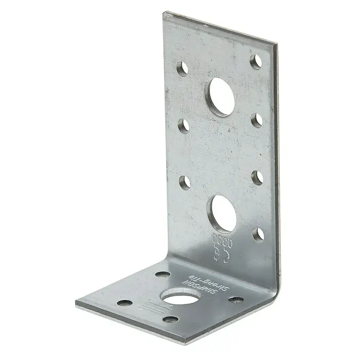 Simpson Strong-Tie Winkelverbinder AE - 48 x 48 x 90 mm, Ungleichschenklig - Eine verzinkte, rechtwinklige Eckverbindung von Simpson Strong-Tie mit mehreren Löchern für Schrauben und Befestigungen.