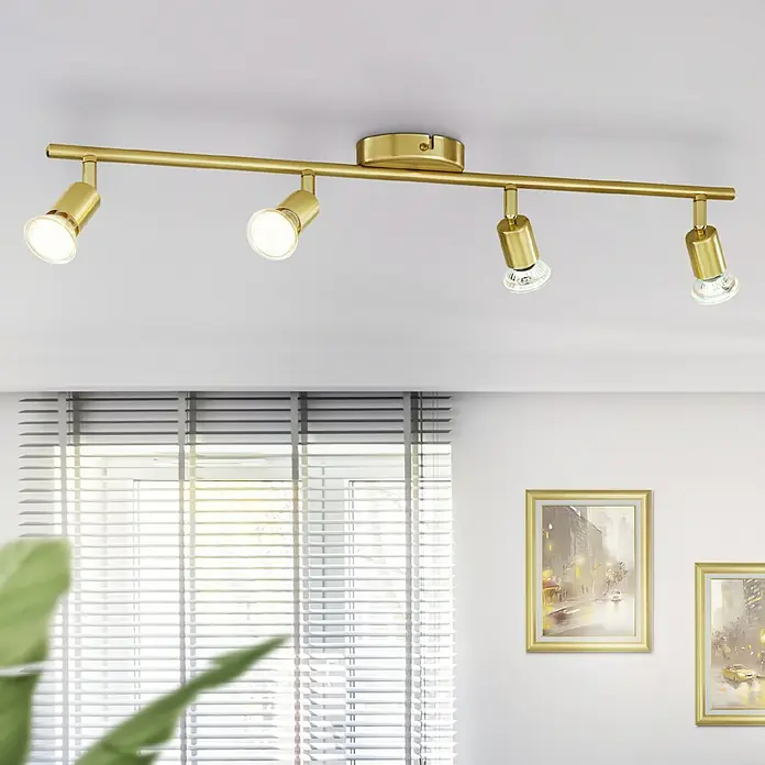 Eglo Buzz-LED Deckenstrahler BUZZ-LED - 11,2 W, Gold, GU10, 4 Stk. - Goldfarbene Deckenleuchte mit vier Strahlern, die ein warmes Licht abgeben und eine moderne Ästhetik bieten.