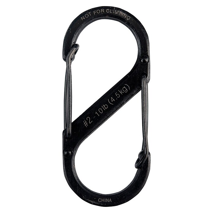Nite Ize Mosquetón doble (50 x 22 mm, Acero inoxidable, Negro, Resistencia a la tracción: 4,5 kg)