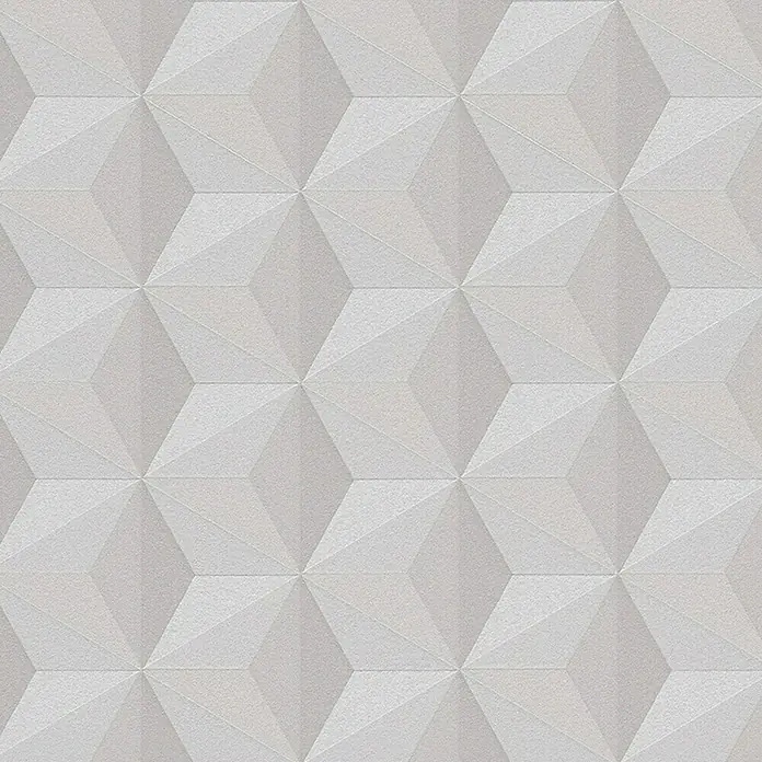 A.S. Création Vliestapete Life 3 - Beige, Grafisch, 10,05 x 0,53 m - Abstraktes, sich wiederholendes geometrisches Muster in Weiß, das ein dreidimensionales, strukturiertes Erscheinungsbild für die Wandgestaltung erzeugt.