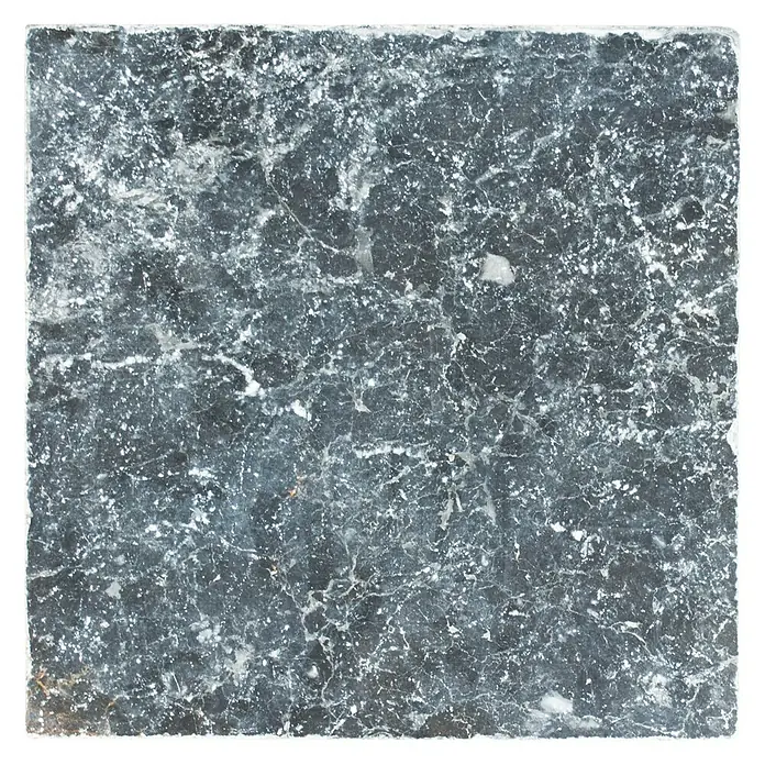 Antikmarmorfliese Nero10 x 10 cm, Schwarz, Matt - Quadratische Platte aus poliertem, dunklem Marmor mit weißen Adern, ein elegantes Detail für Innenräume.