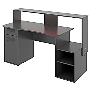 Mesa de escritorio Fosk (L x An x Al: 62 x 125 x 85 cm, Extensible, Iluminación LED, Negro)