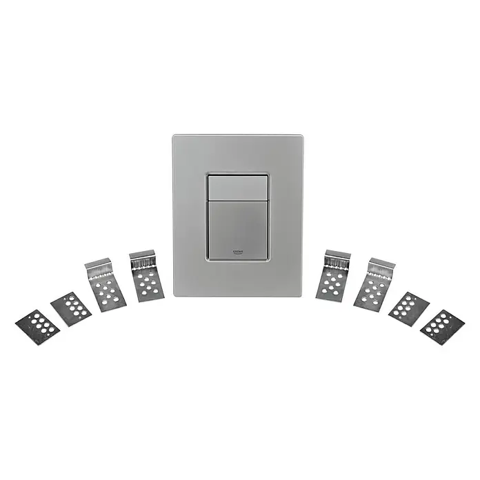 Setma WC-Vorwandelement Watersan Wall - 23 x 50 x 113 cm, Pulverbeschichtet - Ein silberner Grohe Betätigungsplatte mit passenden Montageelementen, ideal für moderne Badezimmer.