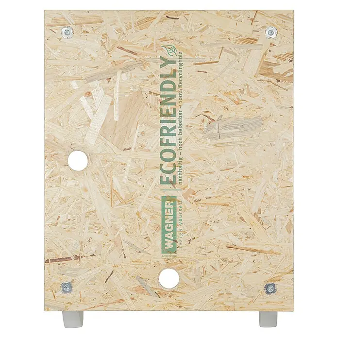Wagner System Transportroller MM 1617 - L x B x H: 590 x 490 x 25 mm, Traglast: 400 kg, Holz - Eine Nahaufnahme einer umweltfreundlichen Wagner-Holzplatte, nachhaltig und zu 100 % aus Recyclingholz gefertigt.