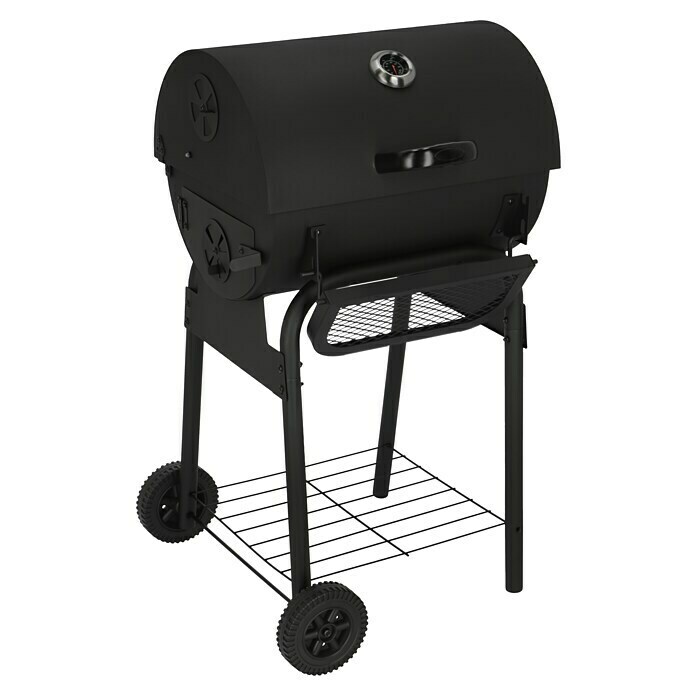 Grillstar Holzkohlegrill GrilltonneL x B x H: 66 x 68 x 109 cm, Schwarz, Hauptgrillfläche: 36,7 x 45 cm Diagonal View