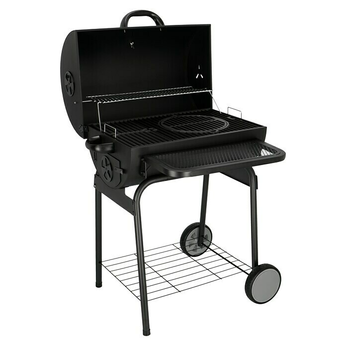 Grillstar Holzkohlegrill GrilltonneL x B x H: 71 x 109 x 87 cm, Schwarz, Hauptgrillfläche: 64 x 43 cm Diagonal View