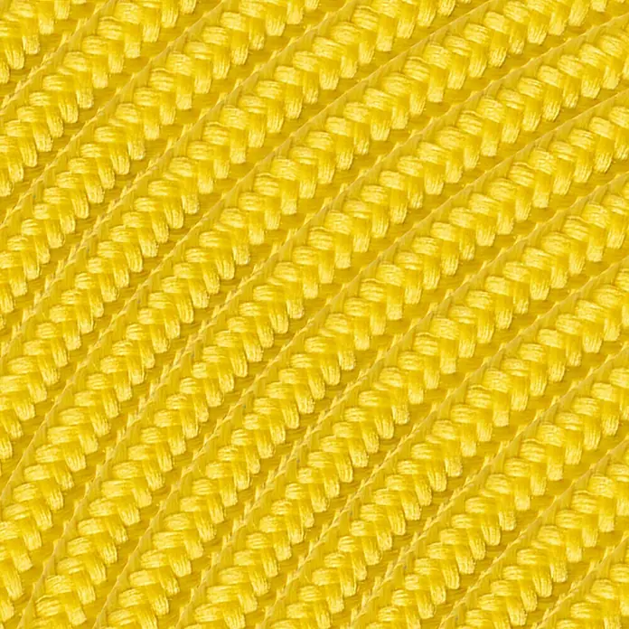 Home Sweet Home Textilkabel Meterware - Gelb, 0,75 mm², 3 - Detailaufnahme eines gelben geflochtenen Seils. Die Textur ist gut erkennbar und zeigt die feine Verarbeitung des Seils.