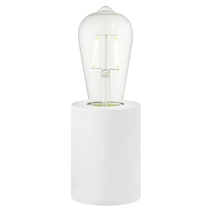 Home Sweet Home Lampenfuß Dry - 10 W, E27, Weiß, Höhe: 10 cm - Nahaufnahme einer stilvollen LED-Glühbirne mit einem klaren Glaskörper und einem weißen Sockel, die ein modernes und minimalistisches Design zeigt.