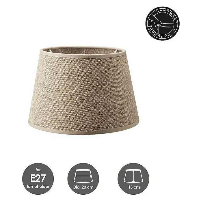 Home Sweet Home Lampenschirm Melrose - Ø x H: 20 x 13 cm, Taupe, Stoff, Rund - Lampenschirm aus Textil, handgefertigt. Passend für E27 Lampenfassung, Durchmesser 20 cm, Höhe 13 cm. Perfekt für stilvolle Beleuchtung.