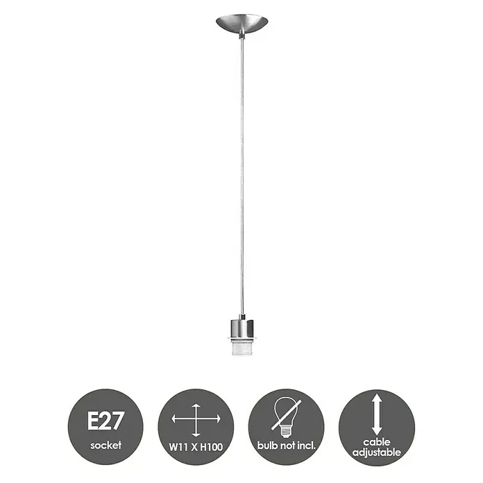 Home Sweet Home Pendelleuchte rund Basic - Höhe: 100 cm - Silberne Pendelleuchte mit E27-Fassung, ohne Glühbirne, mit verstellbarem Kabel und den Maßen W11 x H100.