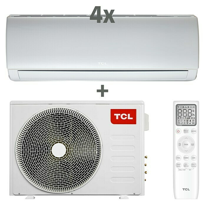 TCL Inverter-Klimasplitgerät Multi Split QuadroMax. Kühlleistung je Gerät in BTU/h: 9.000 BTU/h, Max. Heizleistung je Gerät in BTU/h: 9.000 BTU/h, Passend für: 4 Räume bis jeweils 26 m² Front View