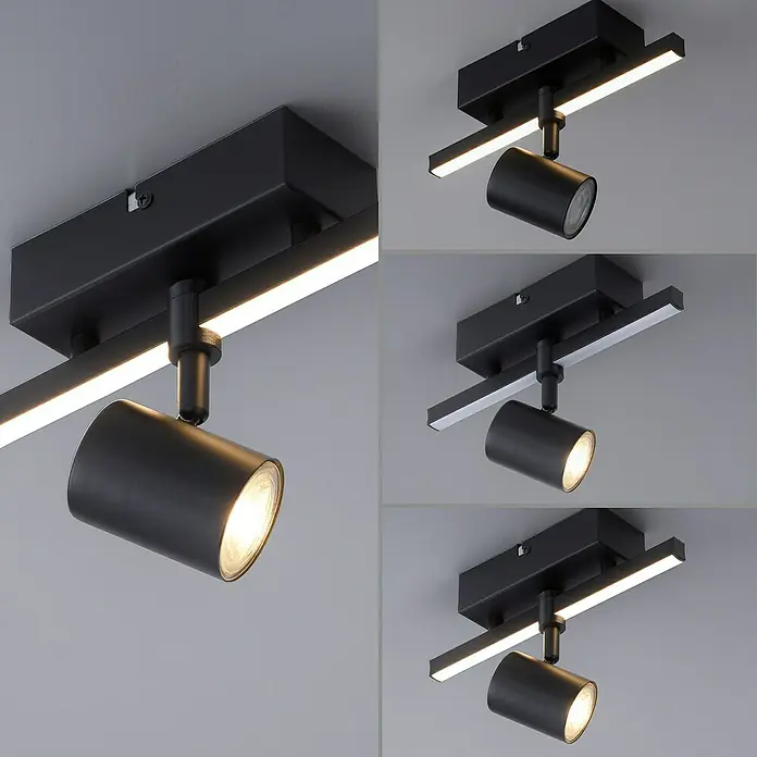 Paul Neuhaus LED-Wand- & Deckenstrahler Barik - 7,5 W, L x B x H: 25,55 x 14 x 16 cm, Schwarz, Warmweiß - Moderne schwarze LED-Deckenleuchte mit verstellbarem Spot und integrierter Lichtleiste für eine stilvolle Beleuchtung im Raum.