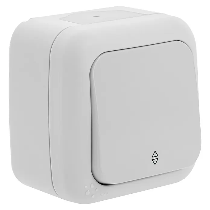 Ibelec Viko Conmutador para estancias con humedad - Blanco, Colocar, IP54, x 1 - Un interruptor de luz blanco, cuadrado, con flechas arriba y abajo. Práctico y moderno para cualquier hogar.