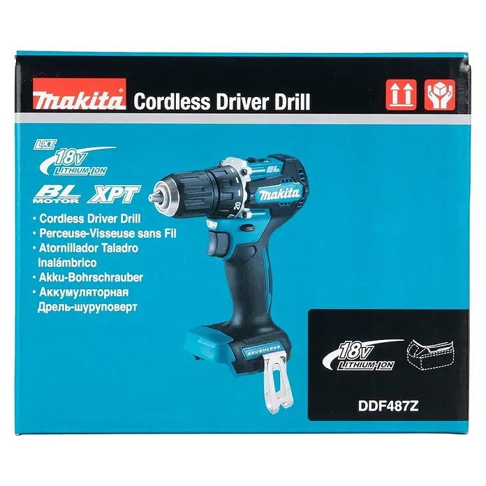 Makita LXT 18V Akku-Bohrschrauber DDF487Z - 18 V, Ohne Akku - Abbildung einer Makita Akku-Bohrmaschine DDF487Z mit 18V Lithium-Ionen-Akku, ein robustes Werkzeug für verschiedenste Bohrarbeiten.