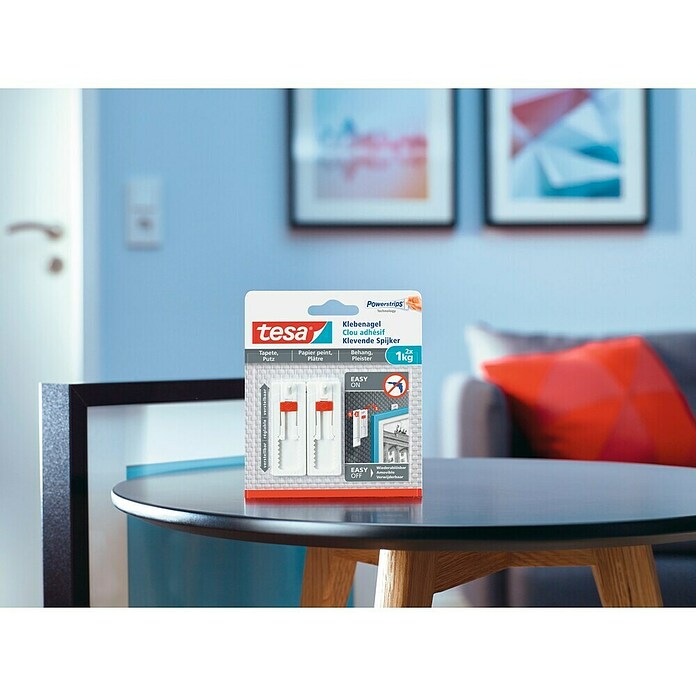 Tesa Clavo adhesivo (Específico para: Paredes pintadas, Carga soportada: 1 kg, 2 uds., Blanco)