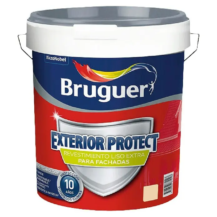 Bruguer Pintura para fachadas de acrilato puro Exterior Protect Extra - Marfil, 4 l - Un cubo de pintura para fachadas Bruguer Exterior Protect de AkzoNobel, que ofrece protección duradera y un acabado liso para exteriores.