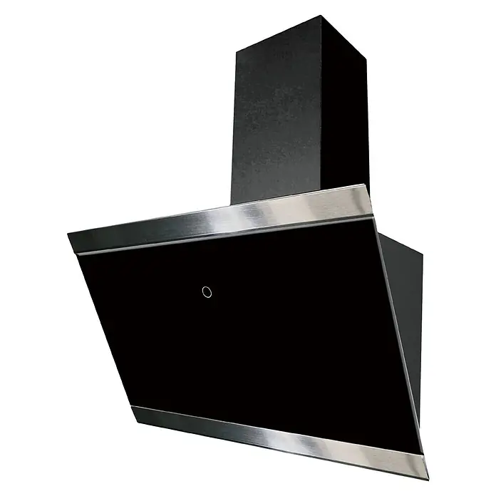 Respekta Schräghaube Skala - Breite: 59,5 cm, Max. Gebläseleistung Abluftbetrieb: 490,6 m³/h, Schwarz/Silber - Eine moderne, schwarze Dunstabzugshaube mit Edelstahlrahmen, die Eleganz und Funktionalität vereint. Perfekt für jede Küche.