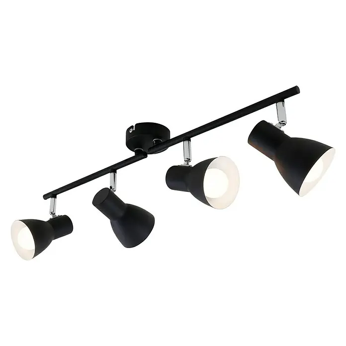Briloner Cup Regleta - 100 W, L x An x Al: 8 x 60,5 x 15 cm, Negro, Negro, E14, 4 ud. - Foco de techo negro con cuatro bombillas. Ideal para espacios modernos, esta lámpara ofrece opciones de iluminación flexibles.