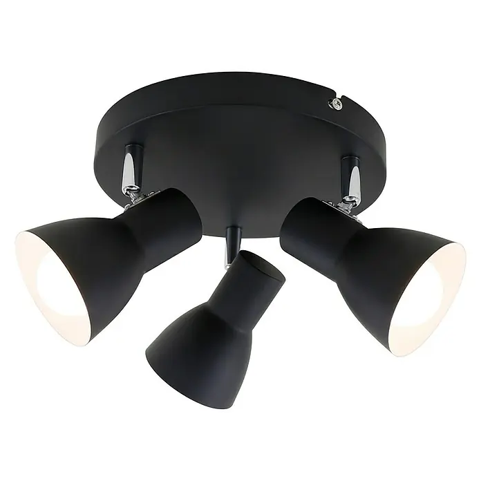 Briloner Cup Regleta - 75 W, L x An x Al: 21 x 21 x 14 cm, Negro, Negro, E14, 3 ud. - Lámpara de techo negra con tres focos. Diseño moderno para una iluminación elegante en cualquier estancia, ideal para iluminación de acento.