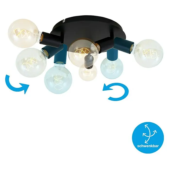 Briloner Pearl Regleta - 180 W, L x An x Al: 30 x 30 x 8 cm, Negro, Negro, E27, 3 ud. - Lámpara de techo con múltiples bombillas esféricas. Los brazos de la lámpara son giratorios. Perfecto para salón o comedor.