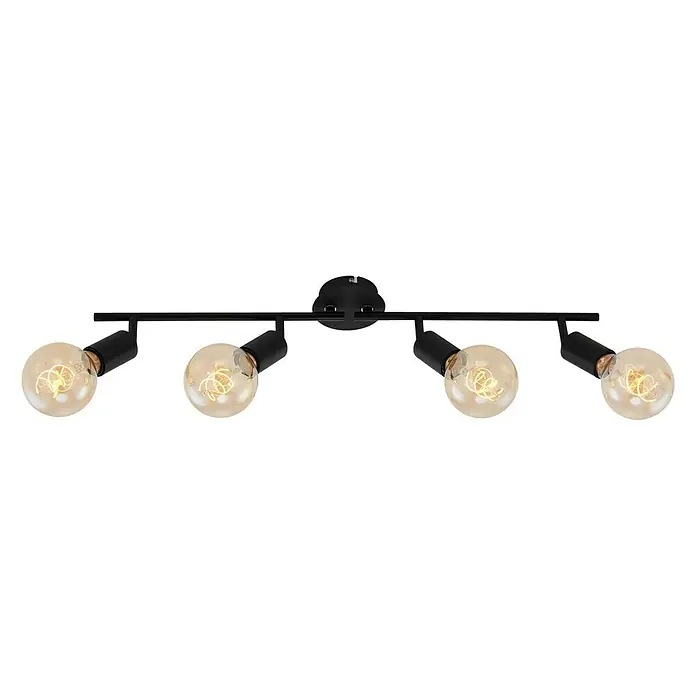 Briloner Pearl Regleta - 240 W, L x An x Al: 69,5 x 10 x 10,5 cm, Negro, Negro, E27, 4 ud. - Una lámpara de techo negra con cuatro bombillas Edison. La lámpara tiene un estilo moderno e industrial.