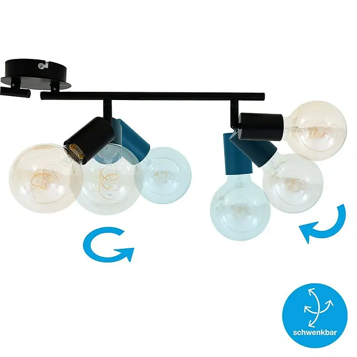 Briloner Pearl Regleta - 240 W, L x An x Al: 69,5 x 10 x 10,5 cm, Negro, Negro, E27, 4 ud. - La lámpara de techo flexible con focos giratorios garantiza una iluminación individualizada en cada espacio.