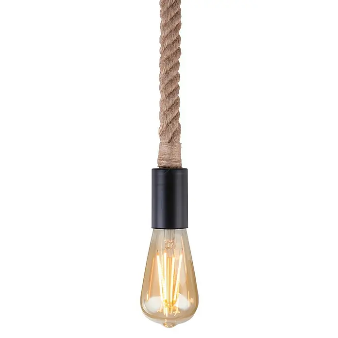 Globo Lámpara colgante redonda Cuerda - 60 W, Ø x Al: 10 x 160 cm, Negro, E27 - Lámpara colgante con bombilla y suspensión de cuerda de cáñamo para un aspecto rústico. La lámpara es llamativa.