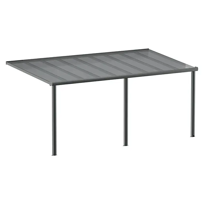 Gardendreams Terrassenüberdachung Comfort - B x T: 544 x 250 cm, Anthrazitgrau, Polycarbonat, Transparent - Abbildung einer modernen Terrassenüberdachung mit grauer Oberfläche und schlanken Stützpfosten. Die Überdachung bietet Schutz vor Witterungseinflüssen.