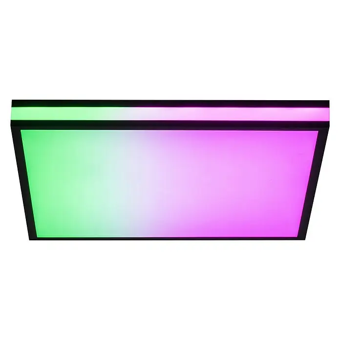 Just Light LED-Deckenleuchte Mario - 24 W, L x B x H: 46,5 x 46,5 x 8,4 cm, Schwarz, Mehrfarbig - LED-Panel-Leuchte mit grün-pinkfarbenem Farbverlauf und schwarzem Rahmen. Ideal für moderne Beleuchtungsanwendungen und Ambientebeleuchtung.