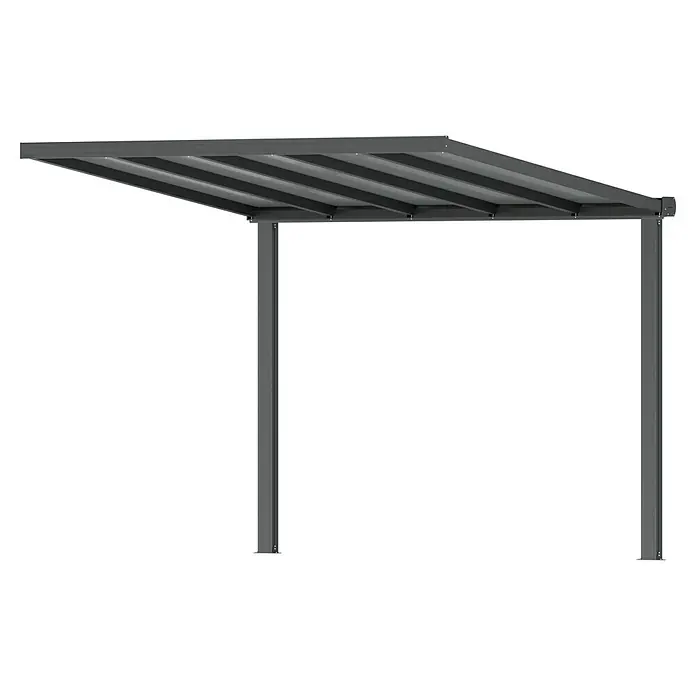 Gardendreams Terrassenüberdachung Comfort - B x T: 304 x 250 cm, Anthrazitgrau, Polycarbonat, Transparent - Stilvolle graue Terrassenüberdachung mit schattenspendendem Lamellendach und stabilem Rahmen für entspannte Stunden im Freien.