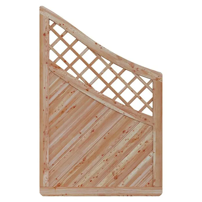 T & J Sichtschutzelement Classico Krone - B x H: 90 x 140 cm, Hellbraun - Gartenzaun aus Holz mit Lattenmuster und diagonaler Holzverkleidung für den Außenbereich.