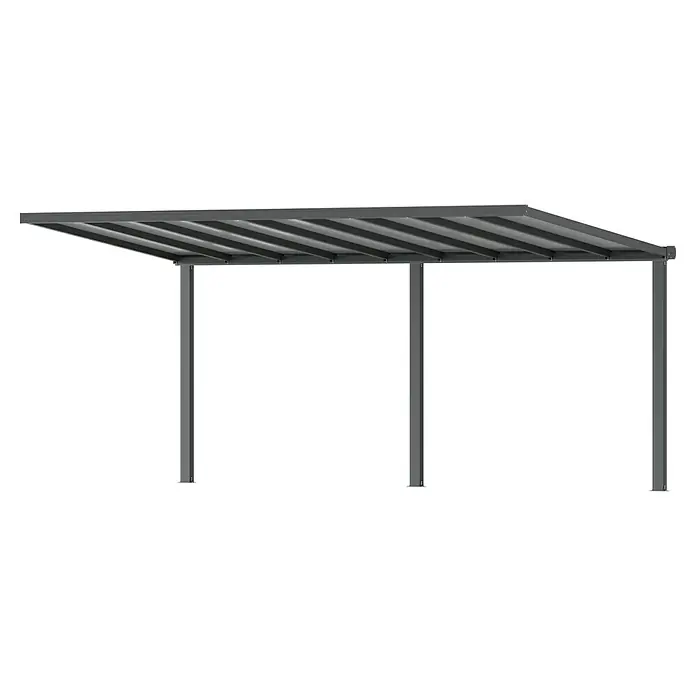 Gardendreams Terrassenüberdachung Comfort - B x T: 544 x 250 cm, Anthrazitgrau, Polycarbonat, Transparent - Stilvoller Pavillon mit grauem Gestell und Lattenrost-Dach für Garten oder Terrasse, ideal als Sonnenschutz und zur optischen Aufwertung.