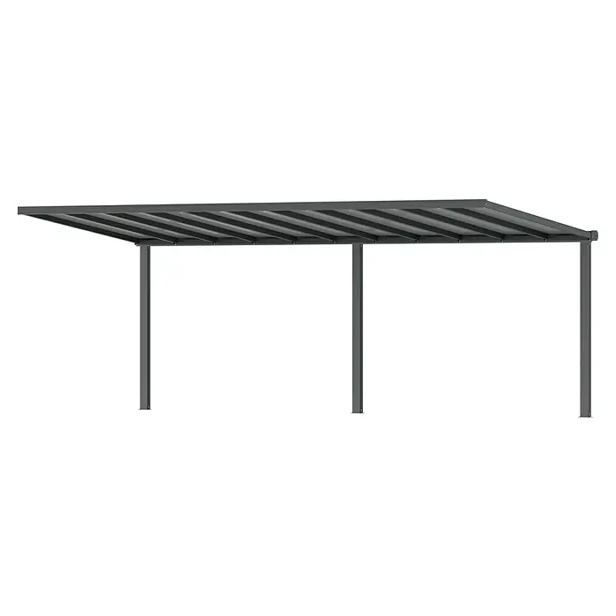 Gardendreams Terrassenüberdachung Comfort - B x T: 604 x 250 cm, Anthrazitgrau, Polycarbonat, Transparent - Ein grauer Pavillon mit einem schattenspendenden Dach, ideal für den Garten oder die Terrasse. Das robuste Design bietet Schutz und Stil.