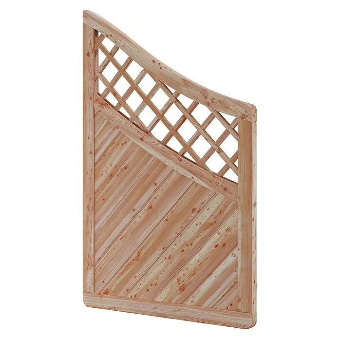 T & J Sichtschutzelement Classico Krone - B x H: 90 x 140 cm, Hellbraun - Holzzaun mit diagonaler Lattenstruktur und Gittereinsatz. Ein dekoratives Element für Garten oder Terrasse, aus robustem Nadelholz gefertigt.