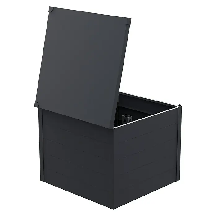 Gardol Komposter - 830 l, 100 x 100 x 83 cm - Die geöffnete, dunkelgraue Gartenbox bietet Stauraum im Außenbereich und überzeugt durch ihr schlichtes, modernes Design.