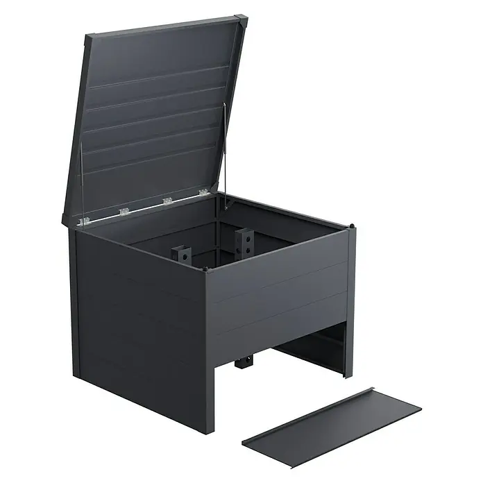 Gardol Komposter - 830 l, 100 x 100 x 83 cm - Die graue Gartenbox mit offenem Deckel und herausnehmbarer Bodenplatte bietet viel Stauraum für den Außenbereich.