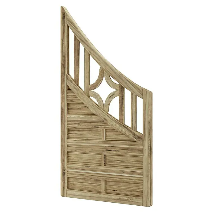 T & J Sichtschutzelement Antikzaun - 90 x 90/160 cm, Braun - Detailansicht eines Holzzauns mit dekorativem Rautendesign, gefertigt aus hellem Holz. Ein stilvolles Element für Garten und Hof.