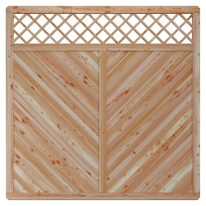 T & J Sichtschutzelement Classico - B x H: 180 x 180 cm, Natur, Mit Rankgitter - Holzgartenzaun mit Lattenmuster oben und diagonaler Holzverkleidung unten für Privatsphäre und dekorative Akzente im Garten.