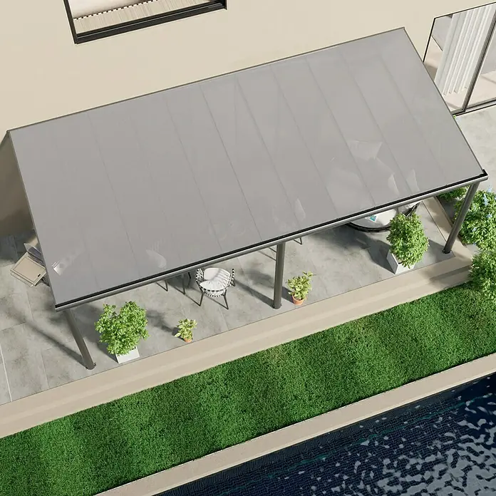 Gardendreams Terrassenüberdachung Comfort - B x T: 604 x 300 cm, Anthrazitgrau, Polycarbonat, Transparent - Eine moderne Terrassenüberdachung in Grau bietet stilvollen Schutz und eine angenehme Atmosphäre im Außenbereich.