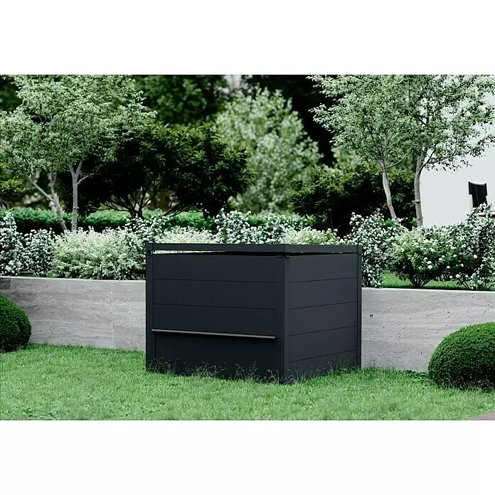 Gardol Komposter - 830 l, 100 x 100 x 83 cm - Dunkelgraue Outdoor-Aufbewahrungsbox mit Lamellendesign.