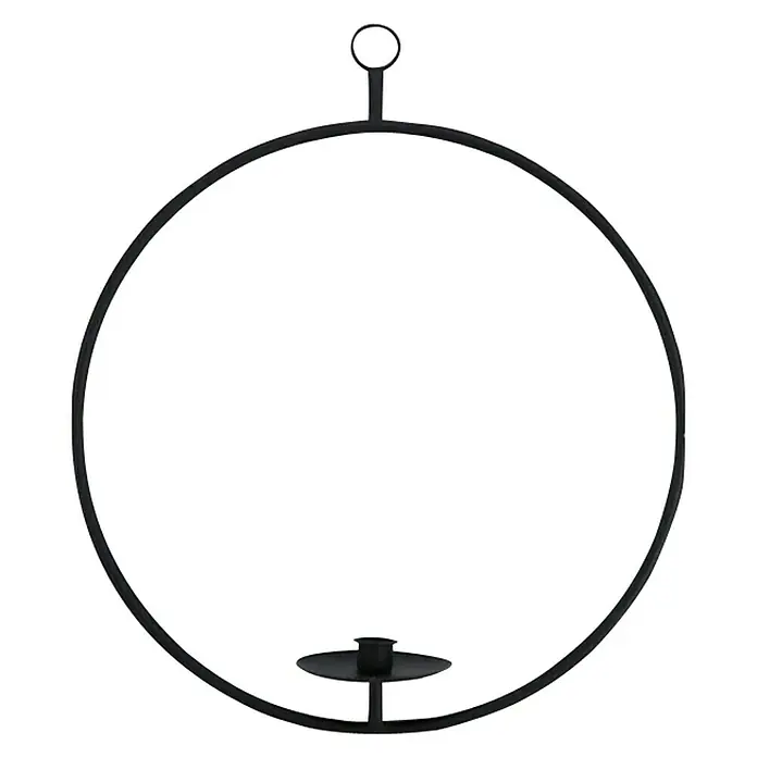 Kerzenhalter Ring - Schwarz, Durchmesser: 38,5 cm, Metall - Schwarzer, runder Kerzenhalter aus Metall mit Aufhängeöse oben und Kerzenteller unten.