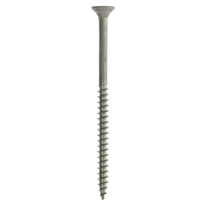 Profi Depot Spanplattenschraube A2 - Durchmesser: 5 mm, Länge: 80 mm, Edelstahl, TX für TORX-Antriebe, Teilgewinde, 75 Stk. - Nahaufnahme einer einzelnen Senkkopfschraube, die sich durch ihr Design und die scharfen Gewindegänge auszeichnet.