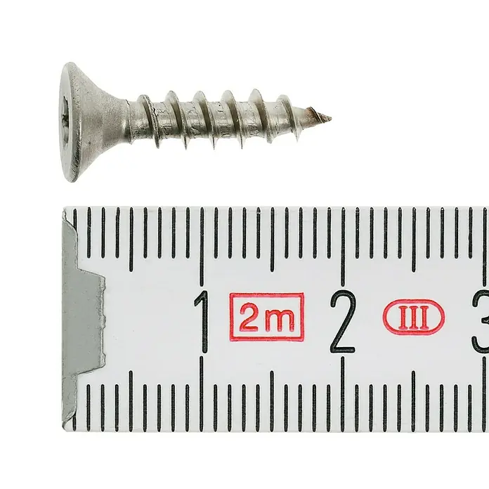 Profi Depot Spanplattenschraube A2 - Durchmesser: 4,5 mm, Länge: 20 mm, Edelstahl, TX für TORX-Antriebe, Vollgewinde, 200 Stk. - Schraube mit metrischem Lineal zur Messung der Länge. Präzisionswerkzeug für Heimwerker und Profis.