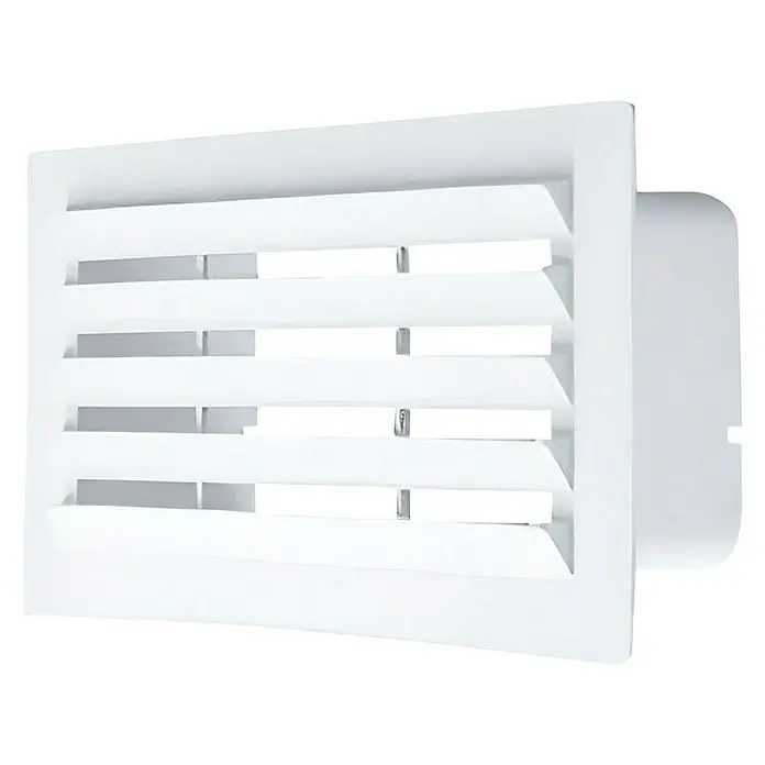 Rejilla de ventilación rectangular Tubpla - 125 mm, Blanco - Ventilación blanca de pared o techo con persianas y brida rectangular para un intercambio de aire óptimo en espacios interiores.