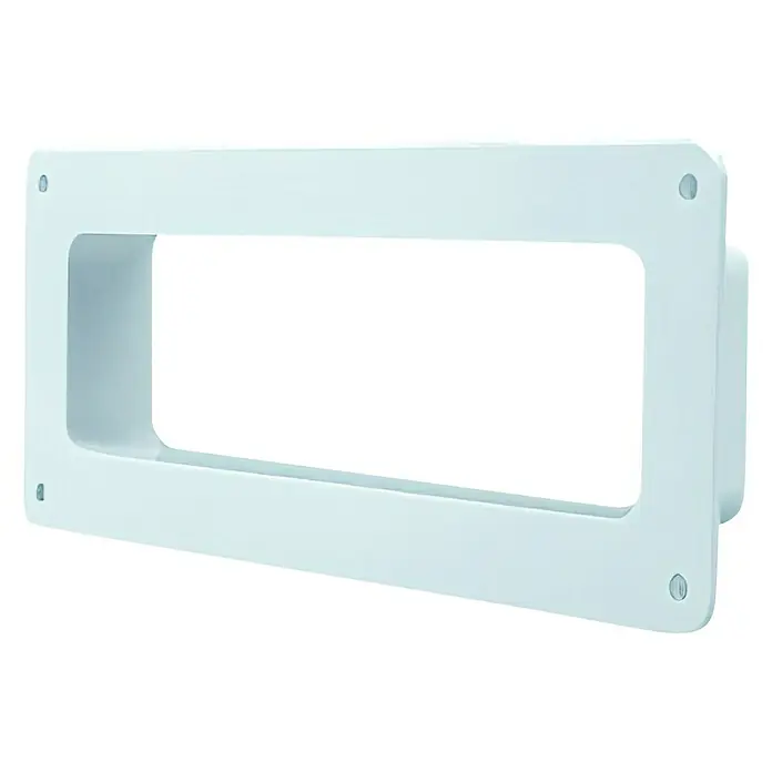 Placa final pared rectangular Tubpla - 125 mm, Blanco - Marco de montaje blanco para paneles de cubierta. El soporte rectangular está diseñado para sujetar paneles de cubierta y proporciona una solución limpia y estéticamente agradable.