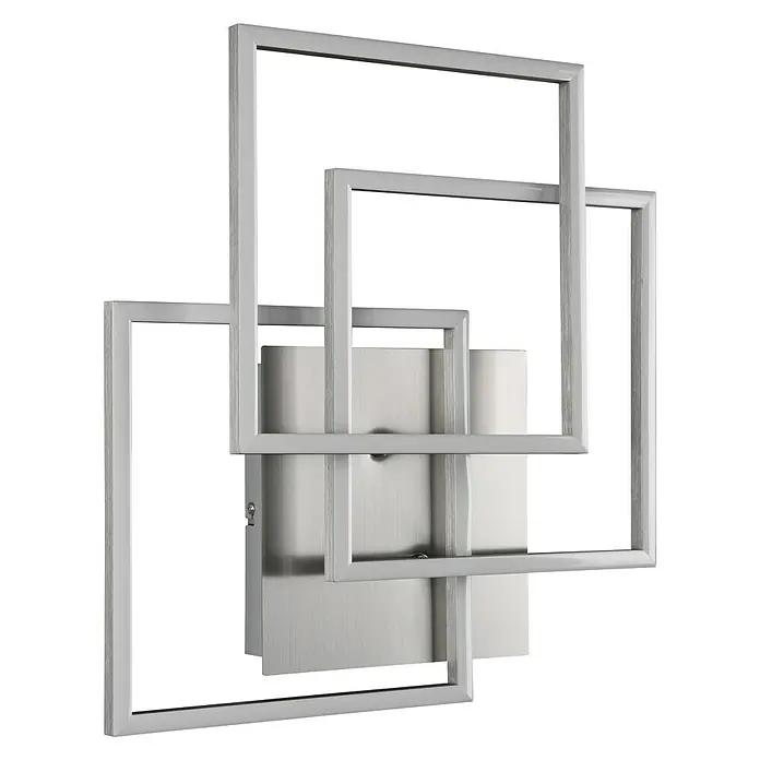 Reality Leuchten LED-Deckenleuchte Mobile - 28 W, L x B x H: 42 x 39 x 10 cm, Nickel-matt - Moderne Wandleuchte mit silberfarbenen Rahmen. Das stilvolle Design umfasst überlappende Rechtecke und eine elegante Metallbasis für eine moderne Atmosphäre.